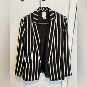 H&M, Size 6, Black White Green Pinstripe, Blazer